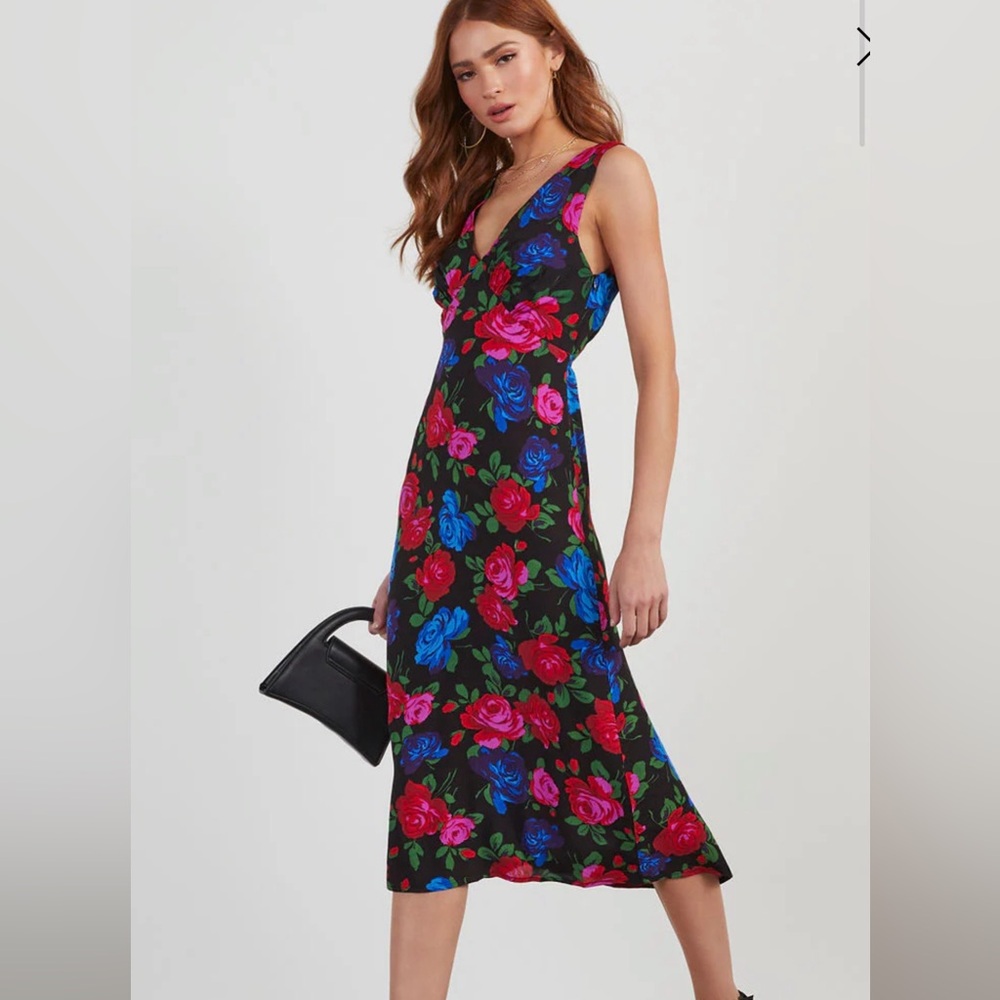 Vici Floral Midi Dress - Black, Pink, Blue